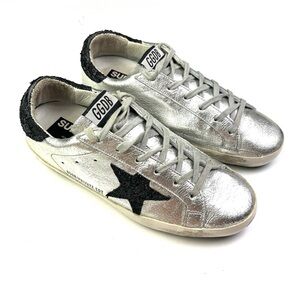 Golden Goose Superstar G274 Metallic Silver Leather Black Glitter Star Sneaker 8